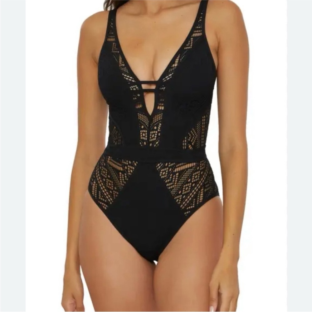 NWT BECCA Black Lace One-Piece Swimsuit